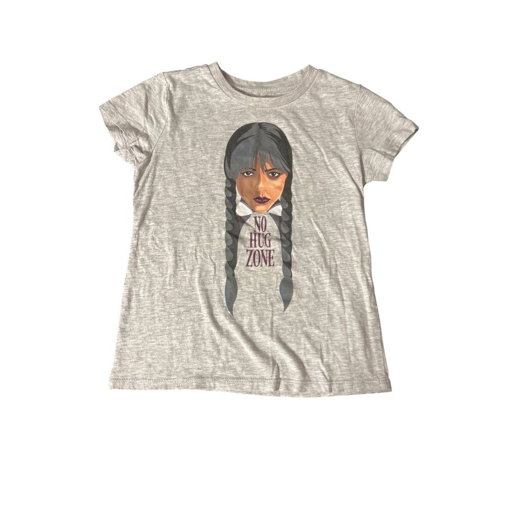 Wednesday Addams No Hug Zone Graphic Tee T Shirt Gray Short Sleeves Girls Size M